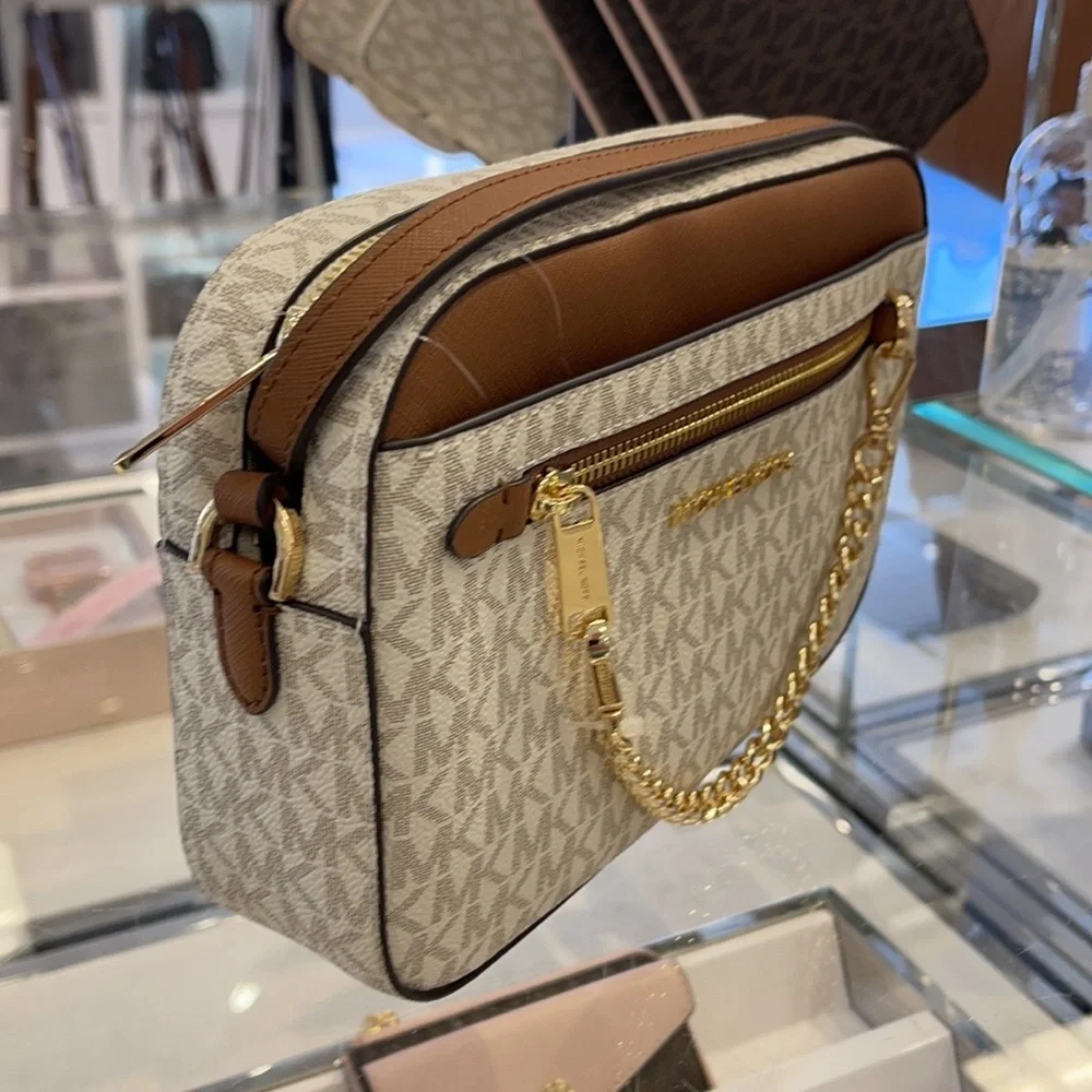 Michael Kors Jet Set Item Large East West Zip Chain MK Signature Crossbody Bag